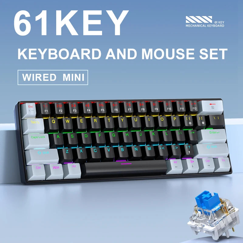 APAYADO K61 Mini Mechanical Keyboard 61-Key Wired Gaming Keyboard with Hot-Swappable Red/Blue Switches, RGB Backlit 60% Compact Mechanical Keyboard