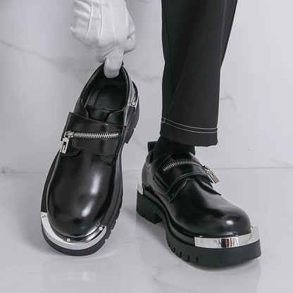 Men's thick soled leather shoes Designer's personalized style Leisure Party Office Outdoor Fashion Street Black white shoes