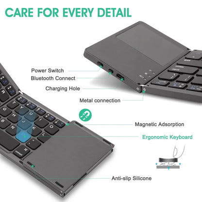 Russian/Spanish/English B033 Mini Foldable keyboard, Wireless Bluetooth Keyboard Recharger with Touchpad for Windows Android IOS