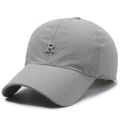 Breathable Perforated Quick-Drying Hat Sun Protection Adjustable Summer Sun Hat Letter R Embroidery Fishing Cycling Hat
