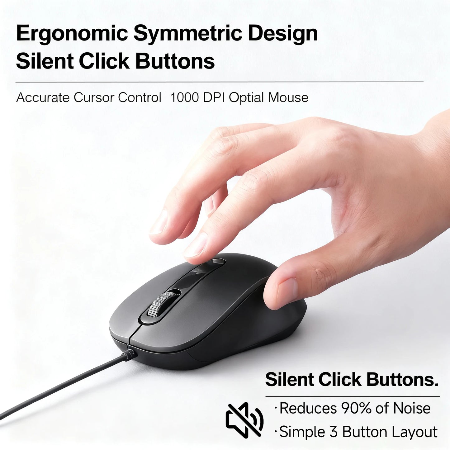 Silent 3D USB-C Wired Mouse, Ergonomic Optical Mouse 1000 DPI for PC, Laptop, MacBook, Tablet & Phone, Silent USB-C Computer Mouse for Windows, macOS & Android