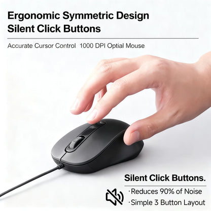 Silent 3D USB-C Wired Mouse, Ergonomic Optical Mouse 1000 DPI for PC, Laptop, MacBook, Tablet & Phone, Silent USB-C Computer Mouse for Windows, macOS & Android
