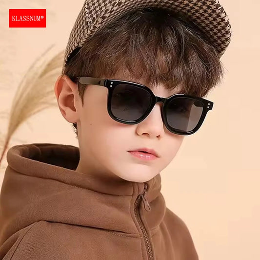 KLASSNUM 2026 Trendy Children's Sunglasses Large Square Black Sun Glasses 2-8 Years Kids Girls Boys Sunglass for Travel Outdoor