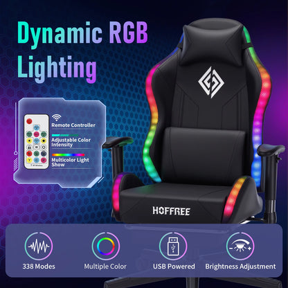 Cadeira Gaming LED para Crianças dos 8 aos 15 Anos, Cadeira Gamer Ajustável com Iluminação LED, Apoio para Pés e Suporte Lombar, Cadeira Ergonómica para PC
