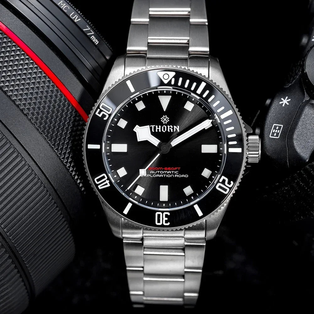 THORN 39mm Titanium Watch Men Homage Vintage PT5000 Movement Automatic Sapphire Crystal C3 Super Luminous 200M Waterproof Watch