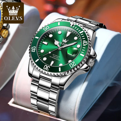 Montre pour homme OLEVS 6650 : montre mécanique automatique classique d'origine pour homme, cadran en zircon, étanche, luminescente, en acier inoxydable