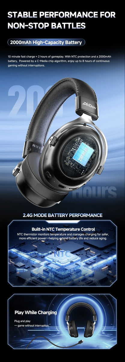HAAYOT Wireless Gaming Headphones Bluetooth 5.3 with 53mm Titanium Drivers, 7.1 Virtual Surround Sound, Low Latency Gaming Headset for PC PS5 Mobile