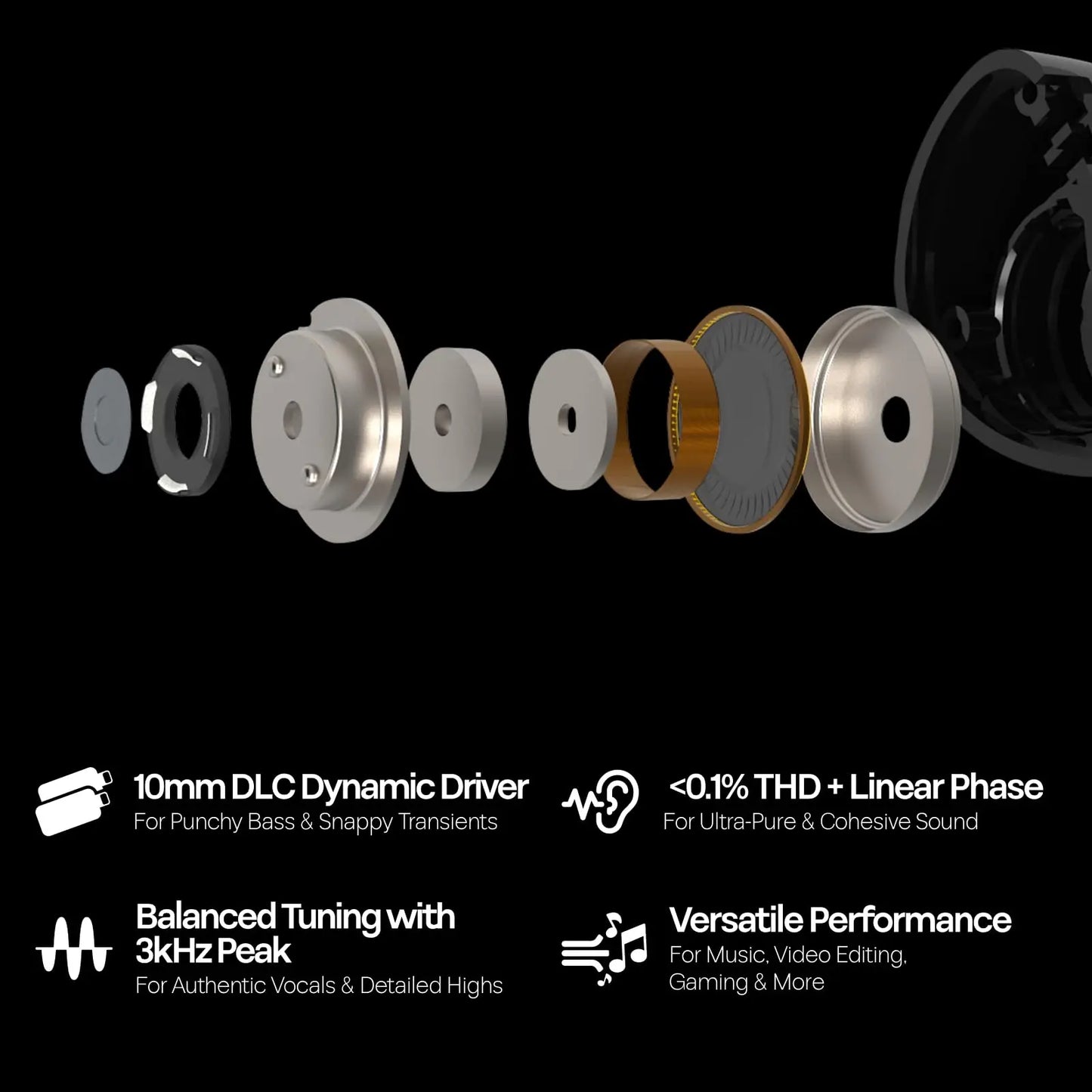 Kiwi Ears Belle 10mm DLC Dynamic Driver In-Ear Monitor HiFi Wired Earbuds with Silver-Plated Cable, Professional Audiophile IEM by Linsoul