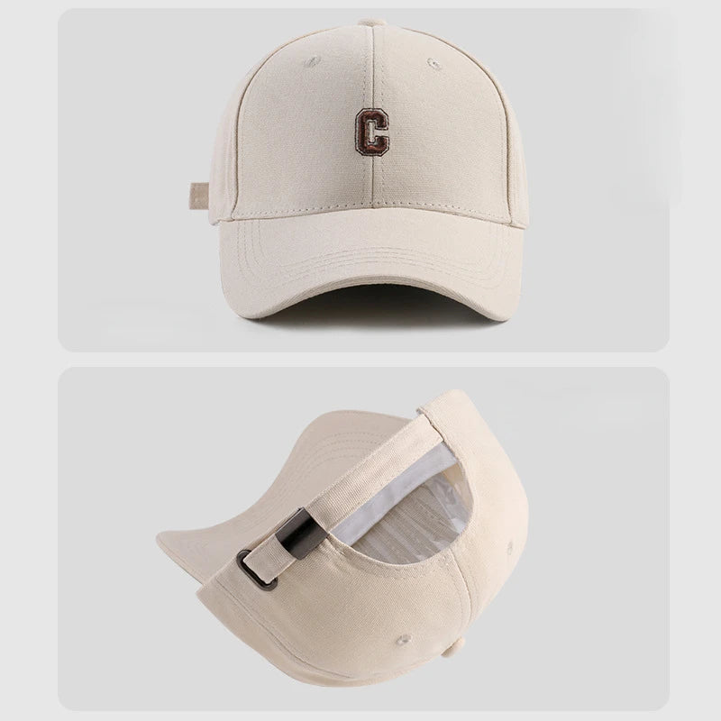 Hard-top C-bogstav baseballkasket til mænd og kvinder – koreansk version af den populære kasket med bred skygge, til store hoveder, med buet skygge