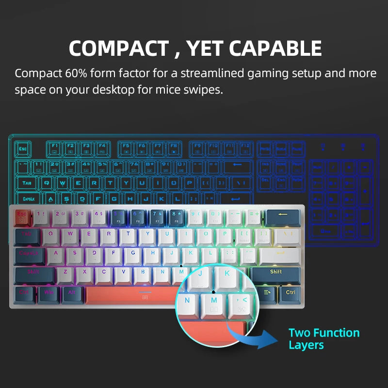 MACHENIKE K500-B61 Mini Mechanical Keyboard 60% Wired Gaming Keyboard, 61-Key Hot-Swappable RGB Backlit Mechanical Keyboard with PBT Keycaps