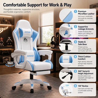 AOLIVIYA Gaming Reclining Chair Ergonomic Office Chair with Footrest, Adjustable Swivel Computer Chair, Racing Style E-Sports Gaming Seat