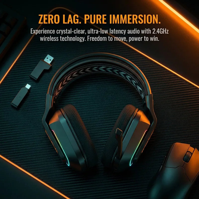 ONIKUMA GT808 Wireless Gaming Headset with 45dB Active Noise Cancelling, Hi-Res Audio, 2.4GHz, Bluetooth 5.3, Wired, 60H Battery for PC, PS5 & Switch