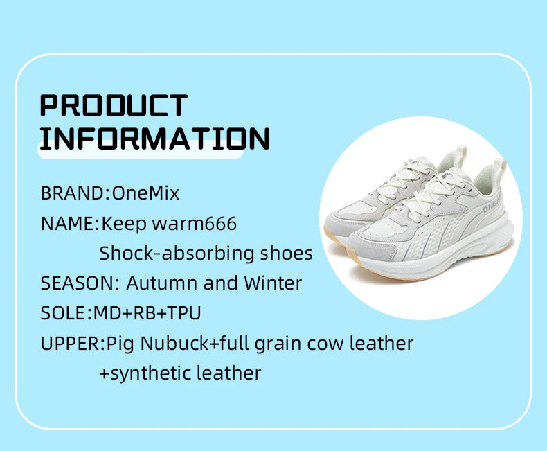 ONEMIX Scarpe da corsa invernali da allenamento per uomo Scarpe sportive in pelle calde e resistenti all’usura Scarpe da jogging da donna Scarpe da passeggio