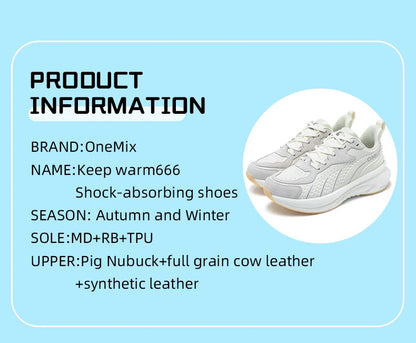 ONEMIX Scarpe da corsa invernali da allenamento per uomo Scarpe sportive in pelle calde e resistenti all’usura Scarpe da jogging da donna Scarpe da passeggio