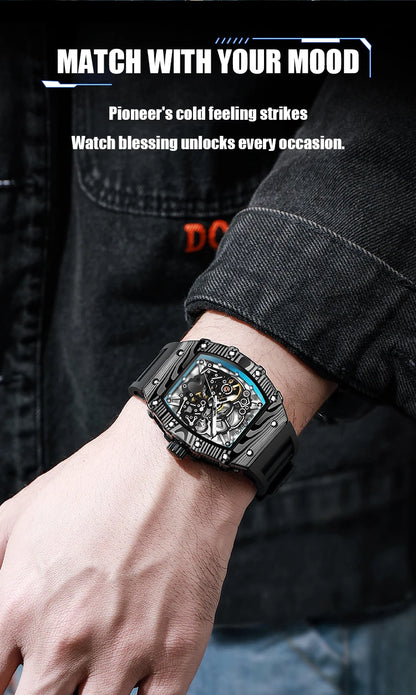 MUSANFIGO barrel shaped design, luxurious fully automatic mechanical men's watch, waterproof and luminous trendy watch