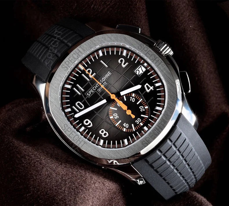 Specht & Söhne New Classic 5167 Men's Watch Orange Color Sapphire Crystal Rubber Srap Sports Male Quartz Watches 50M Waterproof
