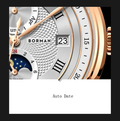 BORMAN BM3868  New 40mm  Luxury Men Automatic Mechanical Men's Watches Sapphire Multi-function Waterproof Moon Phase Clocks