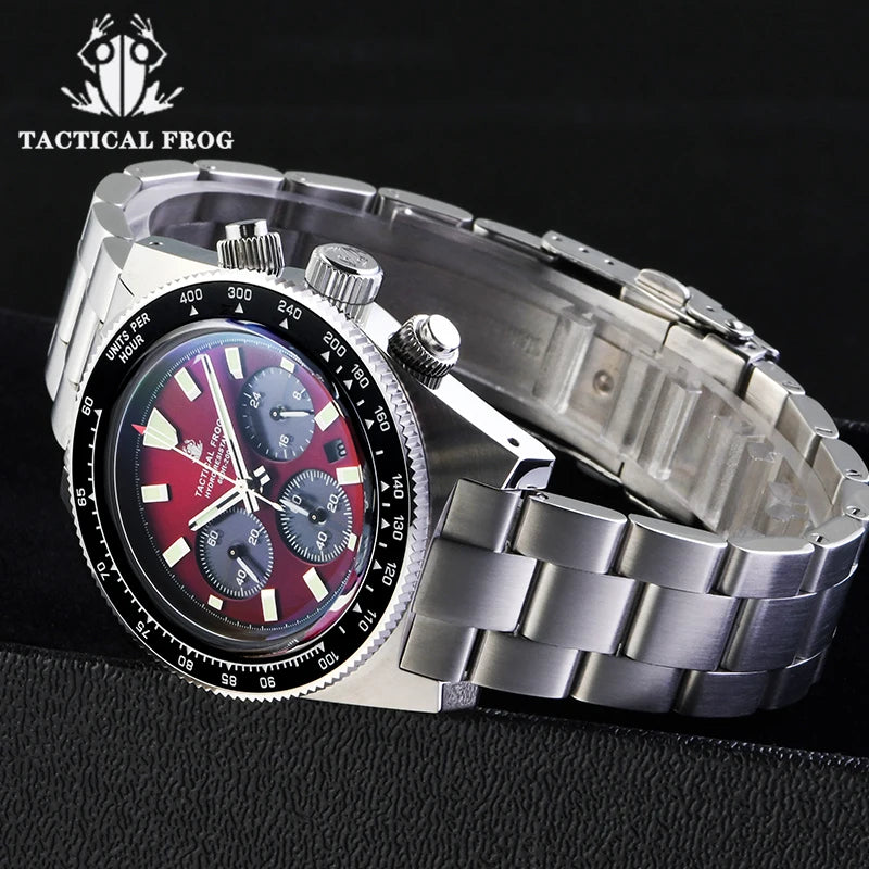 Tactical Frog V2 Solar Chronograph Men Watch Sapphire Crystal Mirror Ceramic Bezel VS75A Eco-Drive Quartz 20Bar Waterproof Watch
