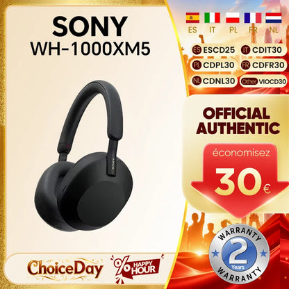 Sony WH-1000XM5 Wireless Noise Cancelling Headphones – Premium Bluetooth 5.2 Over-Ear HiFi Headset with 30mm Driver, Microphone, Long Battery Life