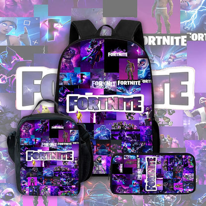 Mochila Escolar Infantil com Lancheira e Estojo, Design de Jogo Popular F-FortniteS, Mochila Escolar para Rapazes e Raparigas, Presente Ideal