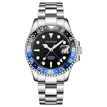 GUANQIN GMT Men's Watches 2025 New Atuomatic Watch Men NH34 Mechanical Wristwatch Sapphire Glass Stainless Steel Clock Left Hand