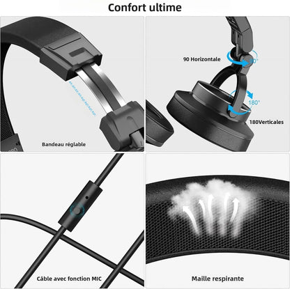 PUPGSIS Studio Headphones Professional DJ Wired Headphones 40kHz Hi-Res Stereo Recording Monitor Headset with 50mm Driver