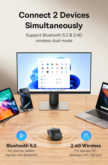 Baseus F02 Ergonomic Wireless Mouse with Bluetooth 5.2, 2.4G, 4000 DPI & 7 Silent Buttons