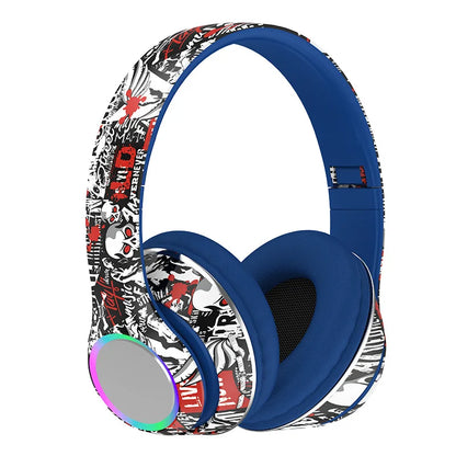 P85 Bluetooth 5.3 Wireless Headphones Over Ear Gaming Headset with Microphone, LED Light Foldable Bluetooth 5.3 Headphones, FM Radio & Noise Cancellation
