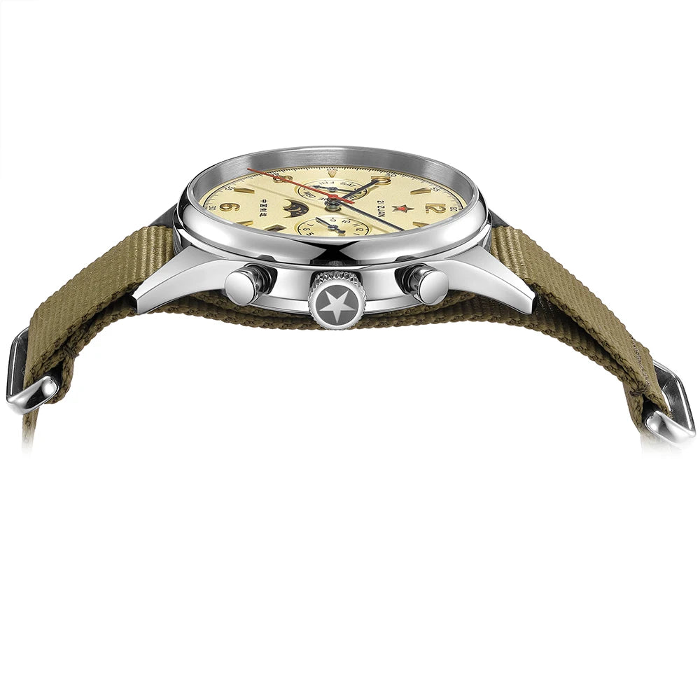 SEAKOSS Automatic Mechanical Wristwatch 1963 with Seagull ST1654 Movement 24H-Hour Display Air Force Pilot Calendar Mens Watches