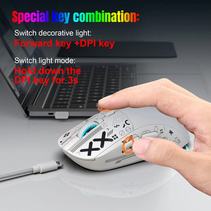 HXSJ T90 Bluetooth Gaming Mouse, 3 Modes Wireless Rechargeable RGB Gaming Mouse, Bluetooth 5.3 & 2.4G USB Gaming Mouse for PC, Laptop, Mac, iPad & Tablet