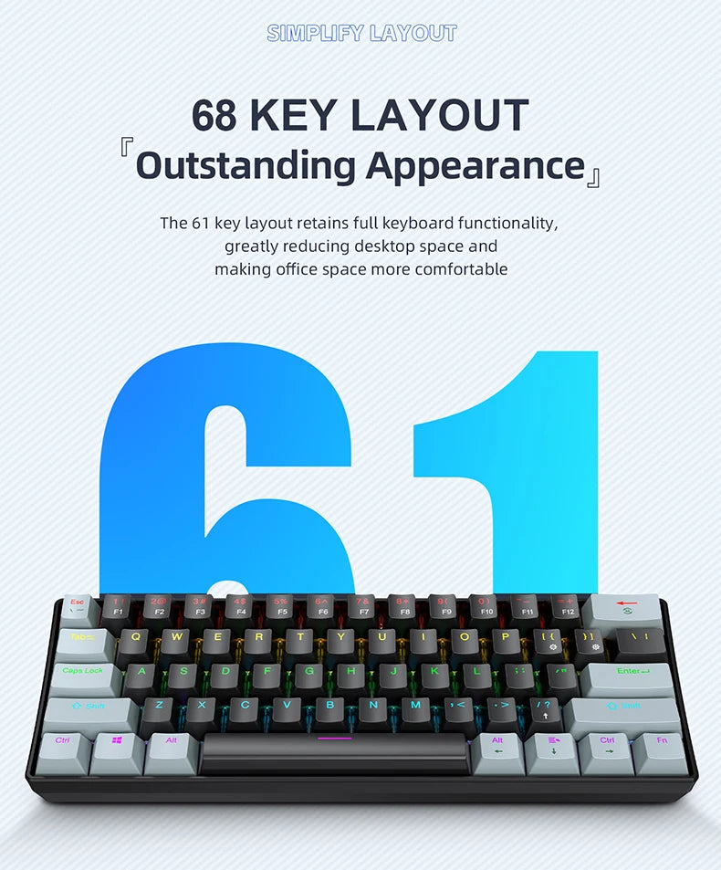 61 Keys Mechanical Keyboard Wired,APAYADO K61 RGB 60% Portable Mini Keyboard Black,White, Red/Blue Switch for Gaming