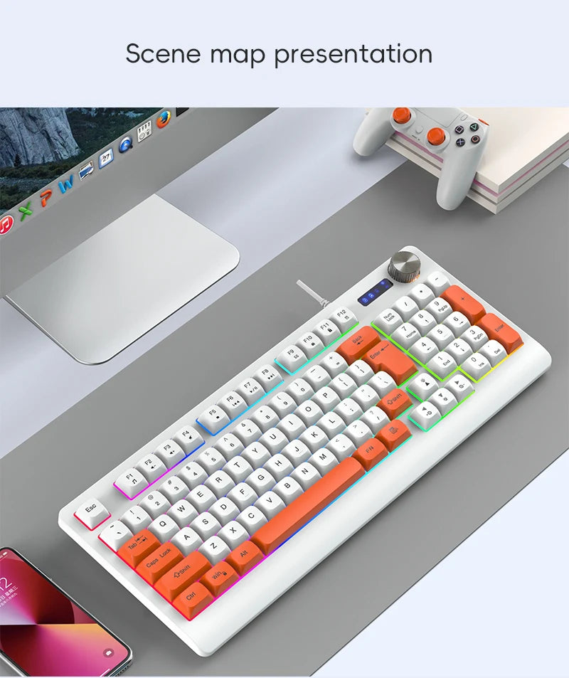93 Keys Wired RGB Gaming Keyboard Two Tone PBT Ball Keycaps Mechanical Feeling Portable Keyboard for Laptop Office Gamer Typing