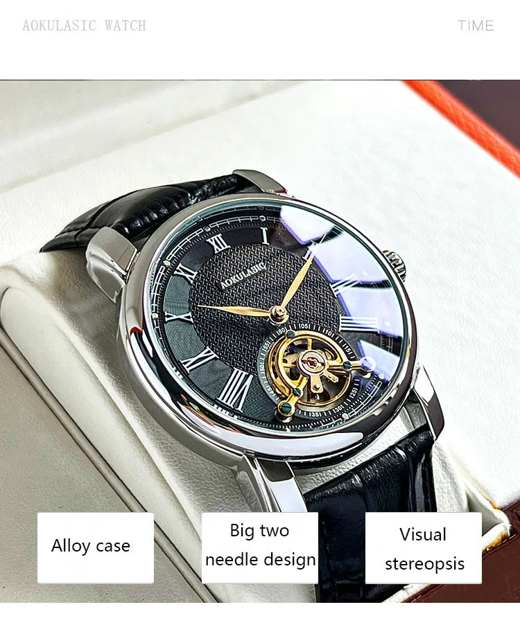 AOKULASIC Brand Men Mechanical Watch Fashion Luxury Business Tourbillion Wristwatch Male Waterproof Sport Automatic Casual Clock