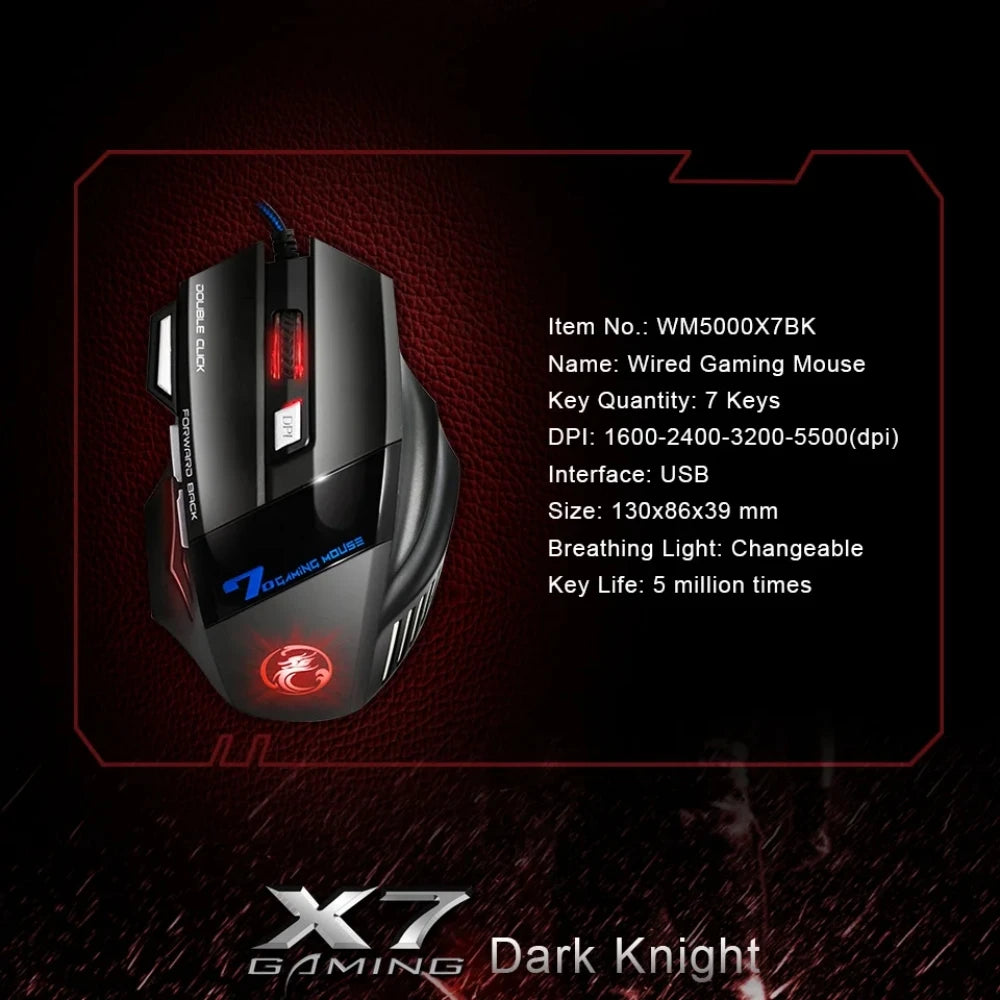 RGB Wired Gaming Mouse USB Ergonomic Gaming Mouse with 7 Buttons, 5500 DPI, Silent Click, RGB Backlit Wired Gaming Mouse for PC & Laptop