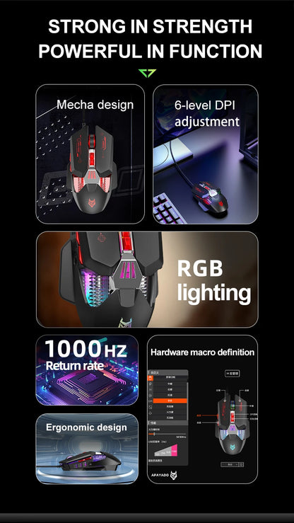 APAYADO T4 Wired Gaming Mouse 12800 DPI RGB Gaming Mouse with 1000Hz Polling Rate, Ultra-Light Cable, 60IPS Precision Mouse for PC & Laptop