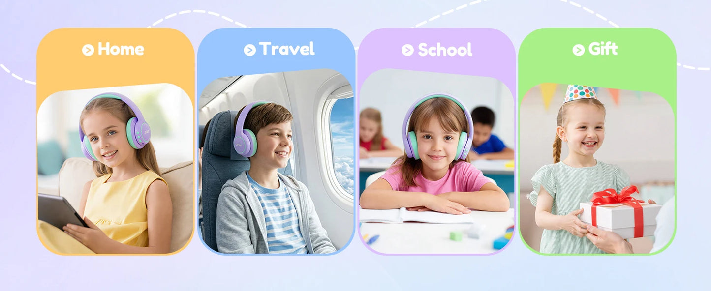 Acer Kids Bluetooth 6.0 Headphones with Mic, 75H Playtime, 85dBA Safe Volume Over-Ear Wireless Headphones, USB-C Fast Charging for iPad, Tablet & School