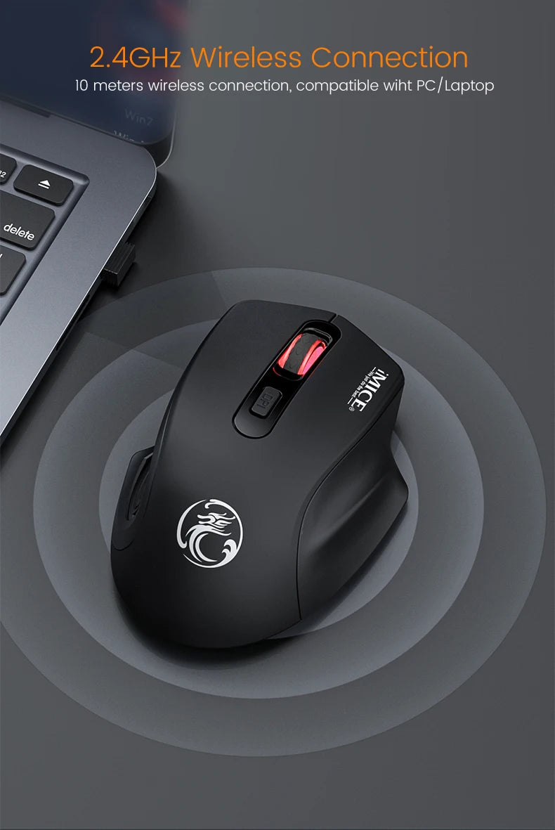 iMice Silent Rechargeable Wireless Mouse 2.4GHz, 1600 DPI Adjustable Wireless Mouse for PC, Laptop & Office, Quiet Click Ergonomic Computer Mouse
