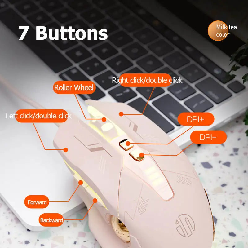 Inphic W8 Wired Gaming Mouse 4000DPI RGB Backlit Computer Mouse with 7 Buttons Macro Programming Silent Click USB Gaming Mouse
