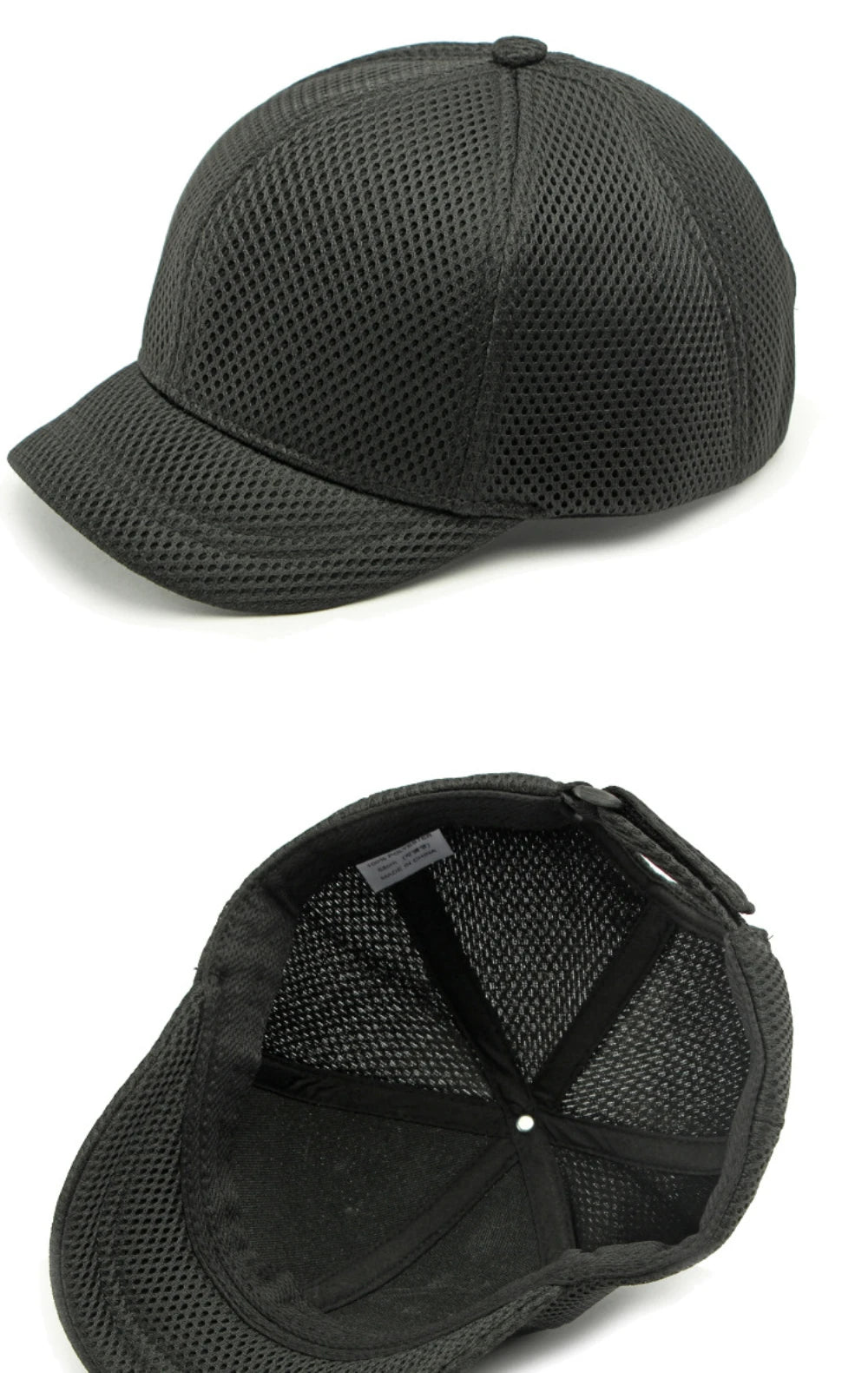 HT4828 Casquette de baseball à visière courte de 5 cm pour homme, 6 panneaux, en maille respirante, style « trucker », pour hommes et femmes, unie, à fermeture à pression