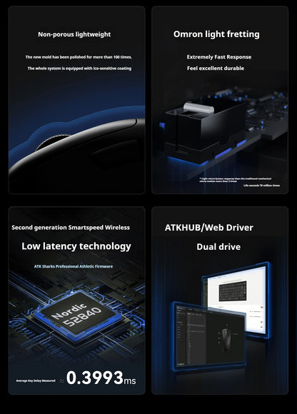 ATK Z1 Pro Max Ultra Wireless Gaming Mouse PAW3950, 8K Polling Rate, 0.39ms Low Latency, 30,000 DPI Ergonomic Gaming Mouse
