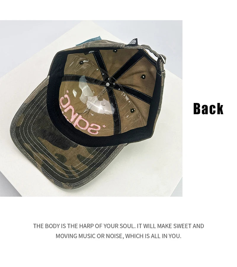 Casquettes de baseball unisexes de style américain, brodées de lettres CAMO, respirantes, style hip-hop, à visière, polyvalentes, tendance