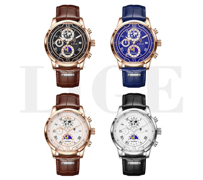 LIGE Luxury Man Wristwatch Waterproof Luminous Chronograph Watch for Men Leather Strap Men's Quartz Watches Reloj Hombre+Box