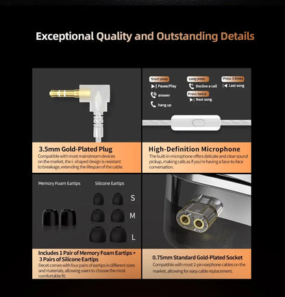 KZ Decet  Adjustable Earphones 10 Unit Upgraded Drive Earbuds Hifi Music Replaceable Cable 3D Printing Design 2PIN Cable