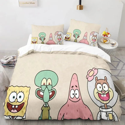 Cartoon anime komplet posteljine SpongeBob 3D print, Patricks Squidwards navlaka za poplun, jastučnica i posteljina, veličine Full Queen King