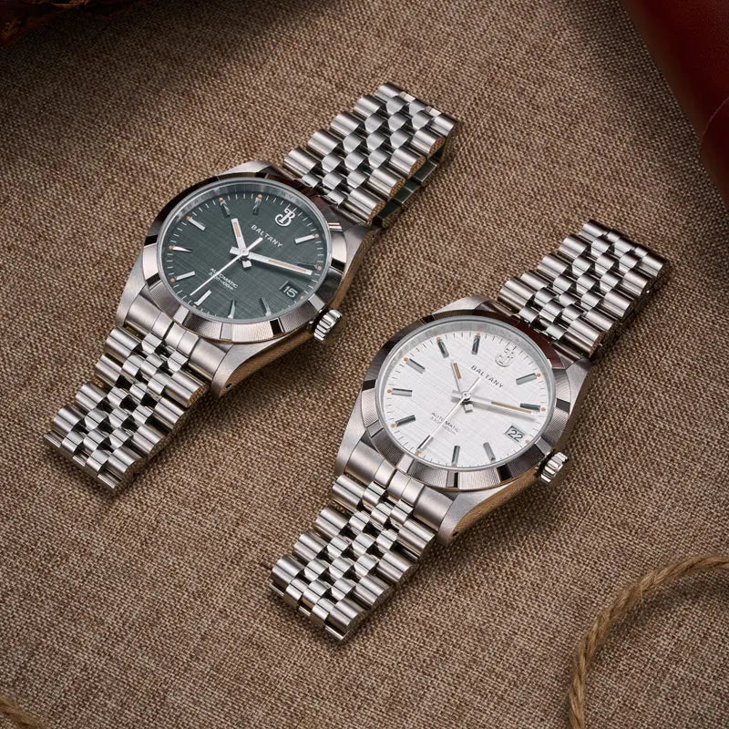 Baltany S4102 Business Man Automatic Mechanical Wristwatch 36mm Linen Dial Engine Turned Bezel NH35 Luxury Dress Watch For Man