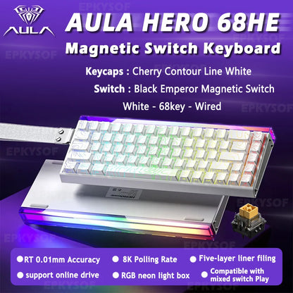 Teclado AULA HERO 68HE con interruptores magnéticos RGB Gaming mecánico Rapid Trigger retorno 8K con cable para esports personalizable