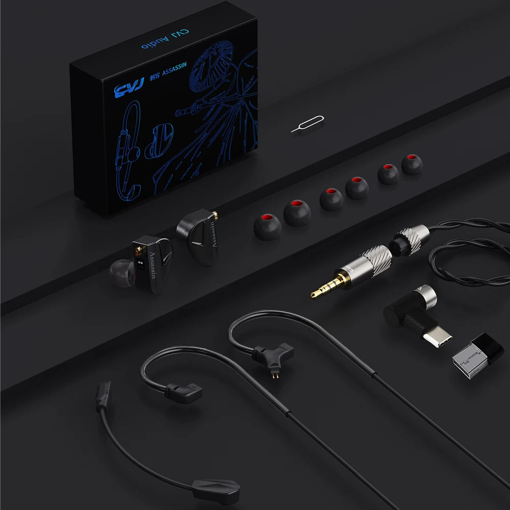 CVJ Assassin Hybrid Gaming Earphones 1DD+1BA Vibration Driver Wired HiFi Headphones with Mic, Type-C & 3.5mm In-Ear Gaming Earphones for E-Sports
