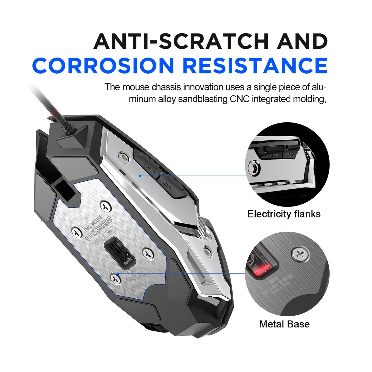 INPHIC W2 Gaming Mouse 8800 DPI Wired USB Optical Mouse with 6 Programmable Buttons, Silent Click, Ergonomic Design & RGB Breathing Light