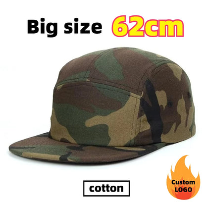 Summer Cotton 5 Panel Big Size Baseball Caps Oversize 62cm Flat Top Sports Snapback Cap Hip Hop Skateboard Hat Custom Wholesale