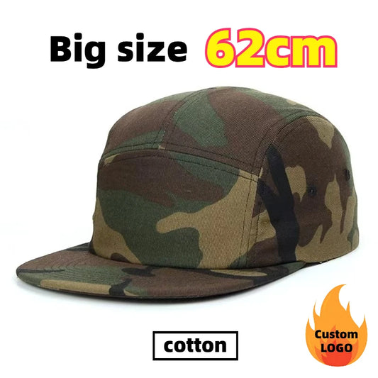 Summer Cotton 5 Panel Big Size Baseball Caps Oversize 62cm Flat Top Sports Snapback Cap Hip Hop Skateboard Hat Custom Wholesale